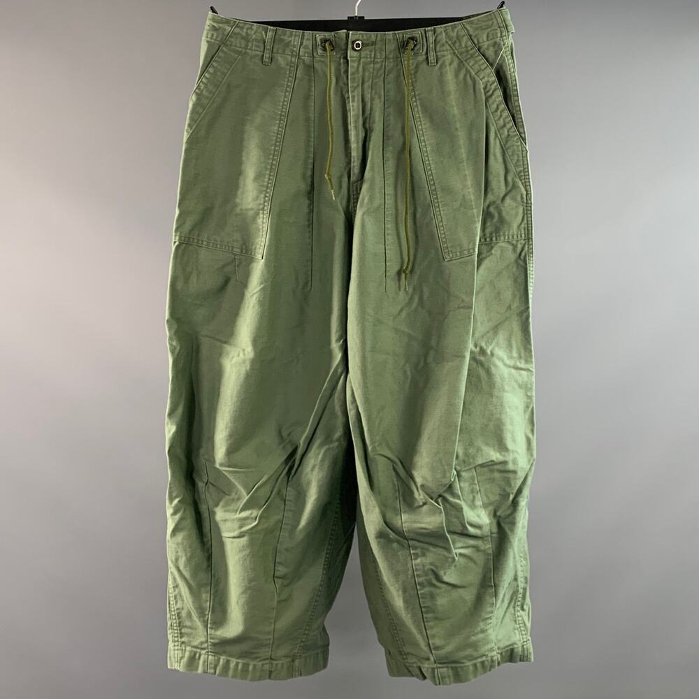 NEEDLES Size 34 Green Olive Patchwork Cotton Drawstring waist Casual Pants